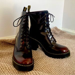 RARE Dr. Martins Cherry Red Arcadia Kendra Shiny Lace-Up Heeled Boot NWOT size9W